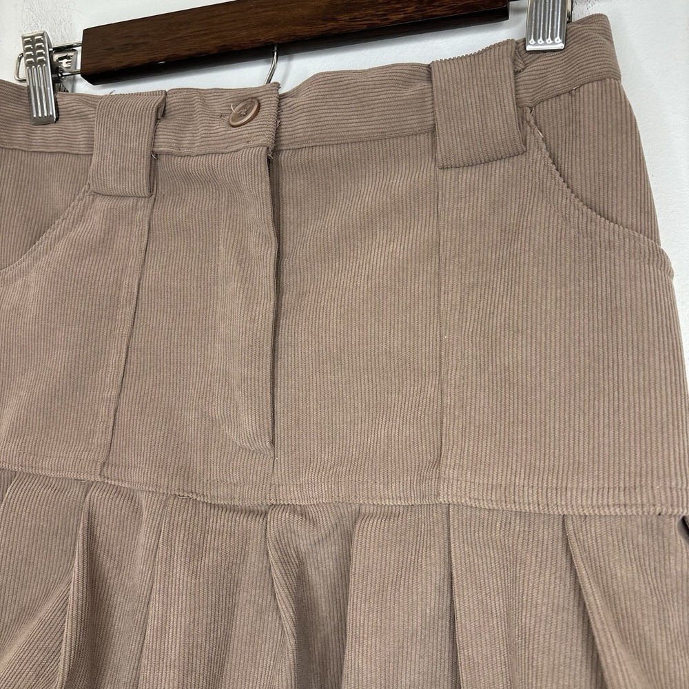Y2K Corduroy Micro Mini Skirt Ruffle Khaki Small Preppy Western Twee Dainty Boho - Picture 2 of 8